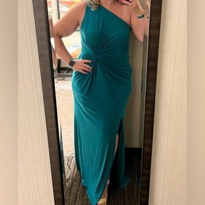 Plus size formal dress, green teal, embellished